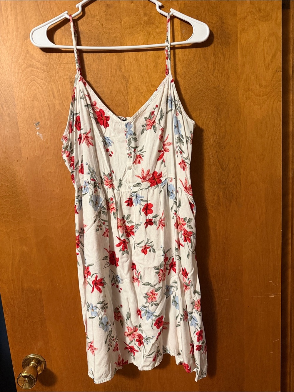 H&M Cream Floral Midi Dress with Red & Light Blue Flowers